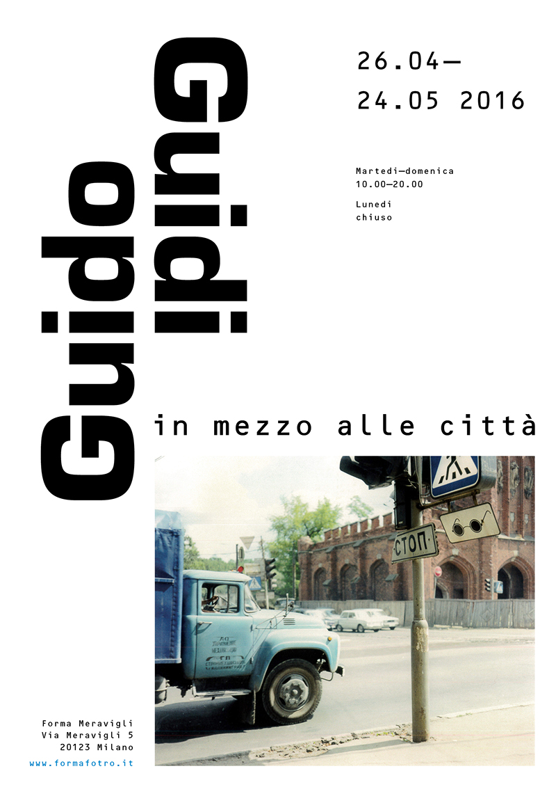 Locandina pubblicitaria realizzata durante la mia formazione alla SUPSI, per promuovere una mostra fotografica del celebre Guido Guidi. Fronte della locandina.