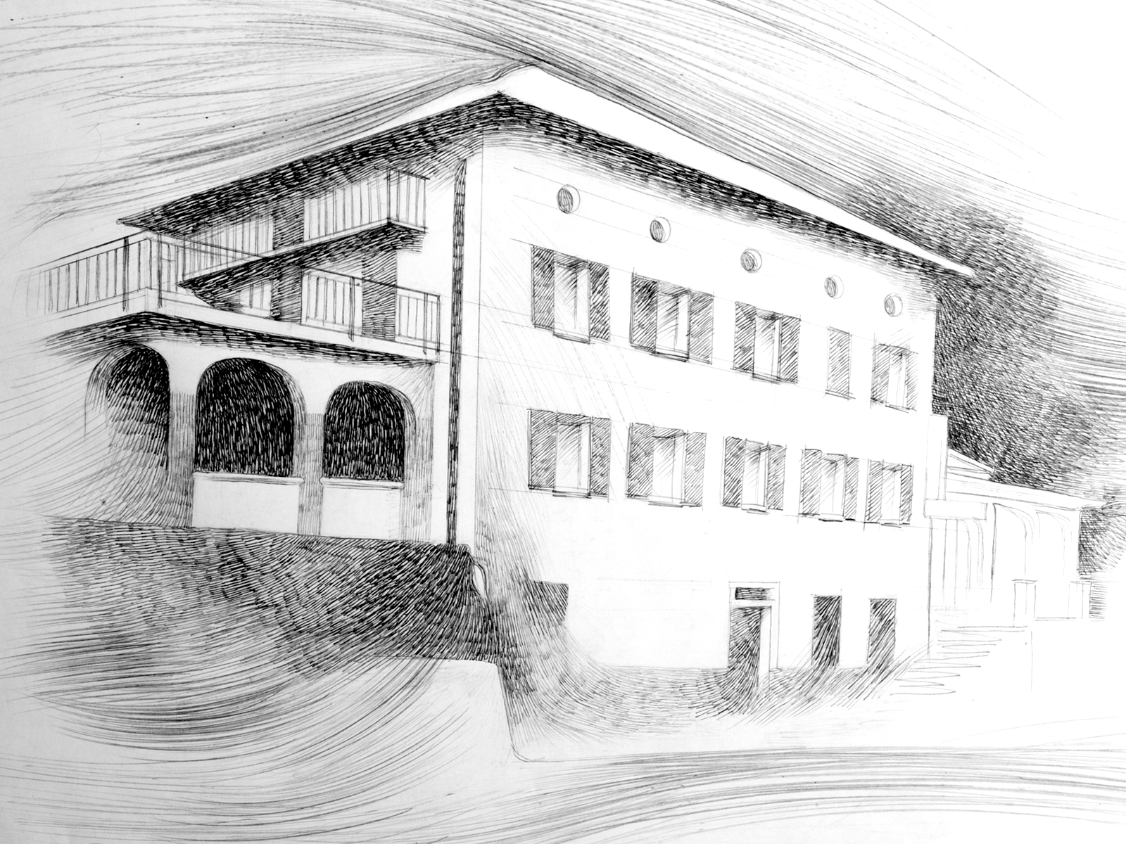 Illustrazione a matita per bottiglia di vino
