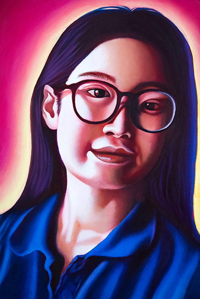 Ritratto di Alyssa, olio su tela. Un'illustrazione in stile contemporaneo.