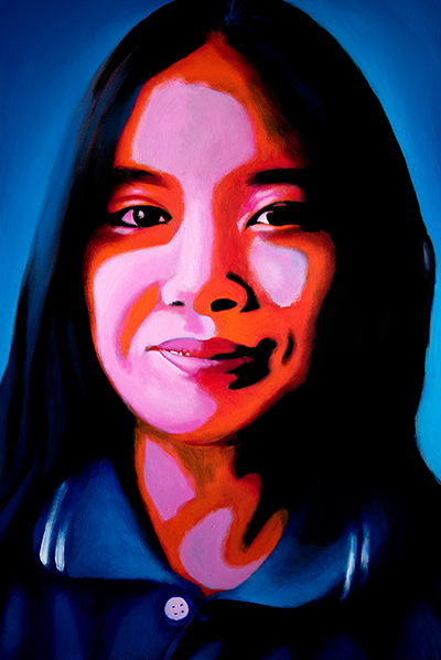Ritratto di Hana, olio su tela. Un'illustrazione in stile contemporaneo.