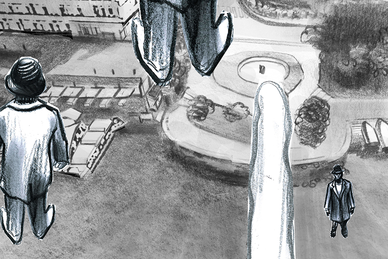 Storyboard animato basato su schizzi a matita, ideato per un concorso del LAC di Lugano in occasione di una mostra su René Magritte.