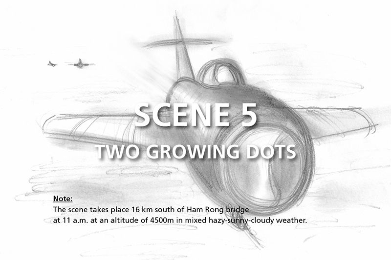 Film documentario in 3D sulla guerra aerea del Vietnam. Schizzo eseguito a matita per lo storyboard del film. Scena 5: Two Growing Dots.