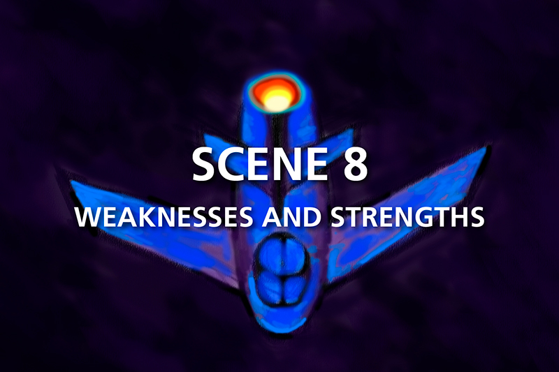 Film documentario in 3D sulla guerra aerea del Vietnam. Schizzo eseguito a matita per lo storyboard del film. Scena 8: Weaknesses and Strengths.